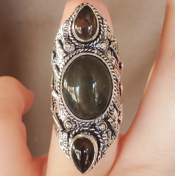 New Huge Obsidian 925 Silver Statement Ring. - Picture 2 of 16